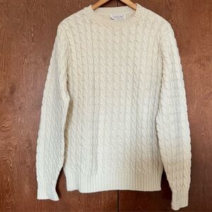 Vintage Womens Cream Cable Knit Sweater Size Medium Made in USA Preppy Neutral
